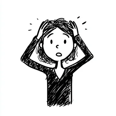 simple cartoon of a female stick figure with hands on her head looking surprised and concentrating