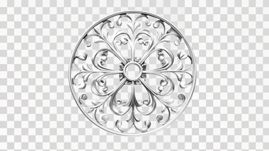 simple round ornamented metal element, round metal decoration, perfect features, white background