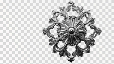simple round ornamented metal element, round metal decoration, perfect features, white background