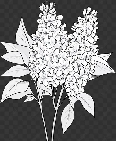 for kids, 1 Lilac, contain stems and leaves, kidsanimation-style illustration, thick line, low details no shading, The artwork should be in black and white with clean, bold outlines, suitable for coloring