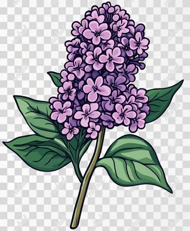 for kids, 1 Lilac, contain stems and leaves, kidsanimation-style illustration, thick line, low details no shading, The artwork should be in black and white with clean, bold outlines, suitable for coloring