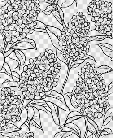 for kids, 1 Lilac, contain stems and leaves, kidsanimation-style illustration, thick line, low details no shading, The artwork should be in black and white with clean, bold outlines, suitable for coloring