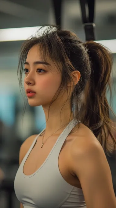 An Asian woman working out in the gym. --s 180