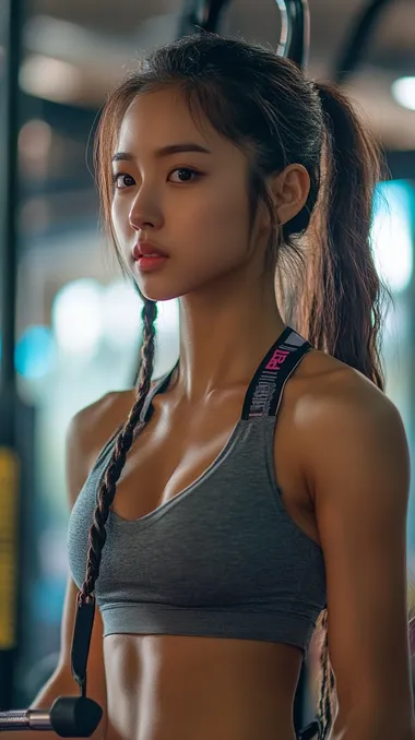 An Asian woman working out in the gym. --s 180