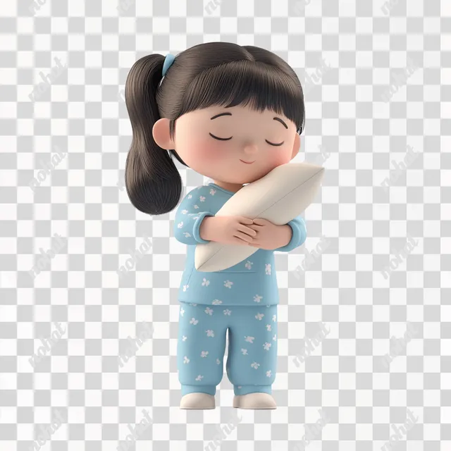 PNG Little girl in pajamas holding a pillow, cozy cartoon style illustration