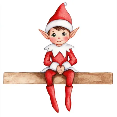 elf sitting on a shelf, watercolor style clipart, highly detailed, , isolated on a white background , 'Elf on the Shelf' theme
