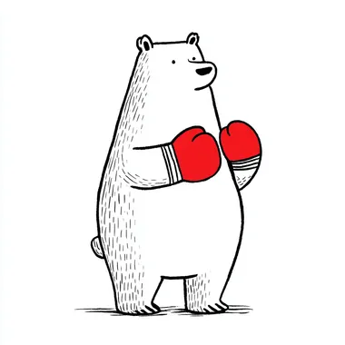a simple black & white line drawing of a polar bear with red boxing gloves