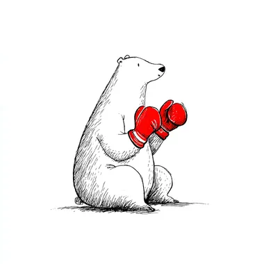 a simple black & white line drawing of a polar bear with red boxing gloves