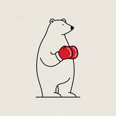 a simple black & white line drawing of a polar bear with red boxing gloves