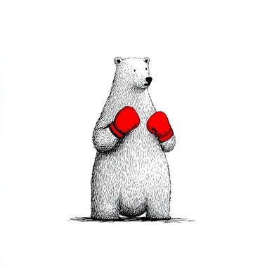 a simple black & white line drawing of a polar bear with red boxing gloves