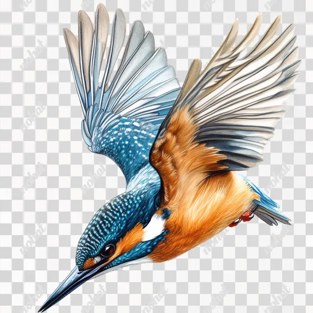 Graceful Kingfisher: A Detailed Hovering Illustration