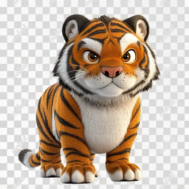 Tiger chubby cute,Tigers have mostly white fur on their faces,Good bye,cartoon,character design,illustration,3d,full body,on isolate white background