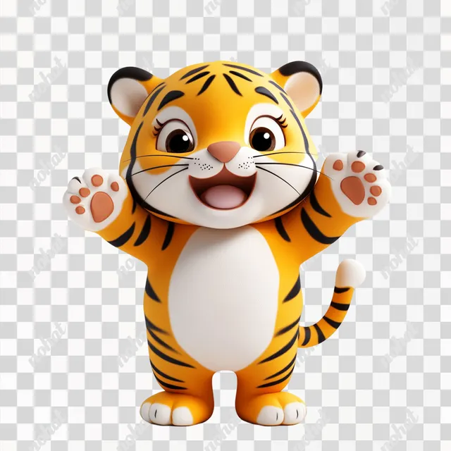 a cartoon tiger standing with its paws up