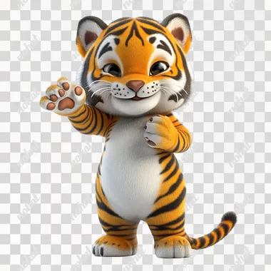 Tiger chubby cute,Tigers have mostly white fur on their faces,Good bye,cartoon,character design,illustration,3d,full body,on isolate white background