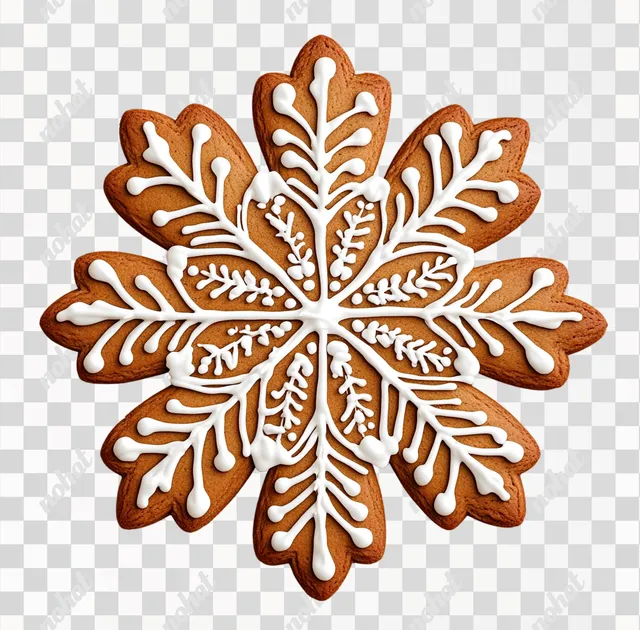 Intricate Gingerbread Snowflake on White Background