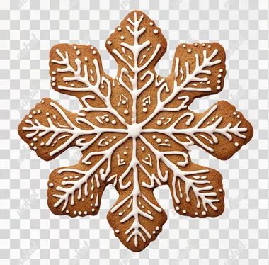 Gingerbread snowflake in brown color isolated on a white background, detailed illustration, high-resolution photography, professional photograph, natural lighting, simple composition, sharp focus, stock photo.