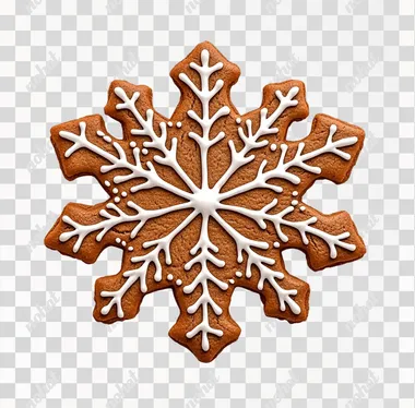Gingerbread snowflake in brown color isolated on a white background, detailed illustration, high-resolution photography, professional photograph, natural lighting, simple composition, sharp focus, stock photo.