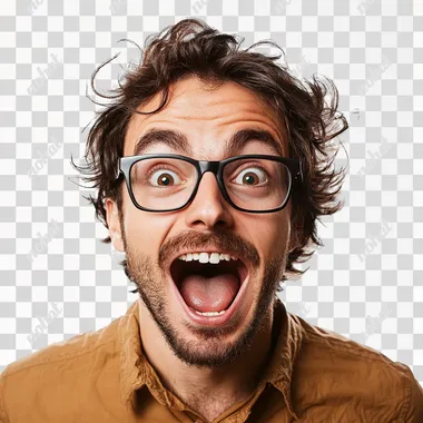 very excited pretty man, studio style, white background
