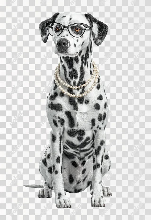 PNG Stylish Dalmatian Dog in Fashion Glasses and Pearl Necklace