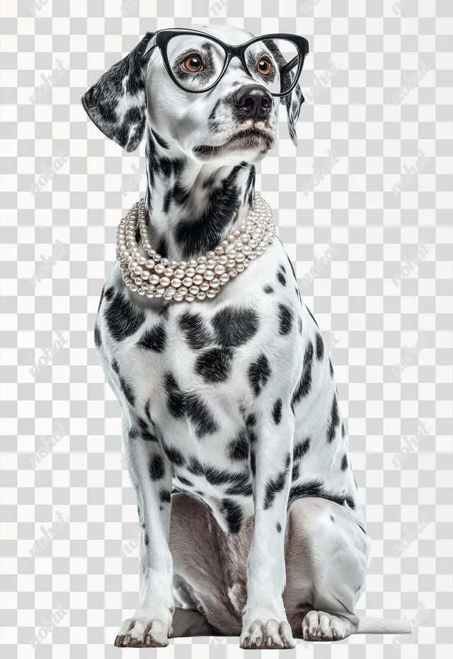 PNG Stylish Dalmatian Dog in Fashion Glasses and Pearl Necklace