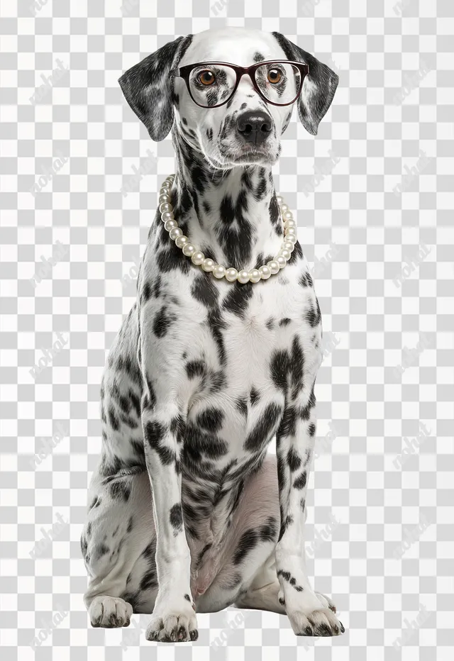 PNG Stylish Dalmatian Dog in Fashion Glasses and Pearl Necklace