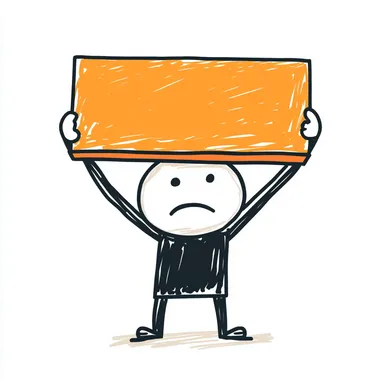 generate a gif of a stick figure lifting an orange rectangle over it's head, showing significant struggle, strain and sweat [,isolated]
