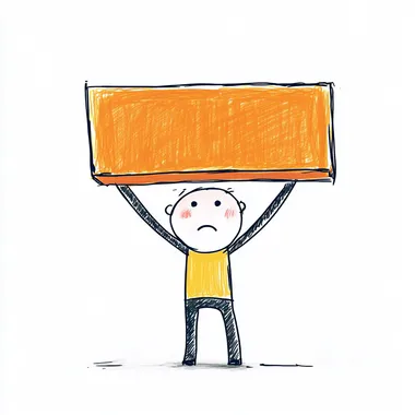 generate a gif of a stick figure lifting an orange rectangle over it's head, showing significant struggle, strain and sweat [,isolated]