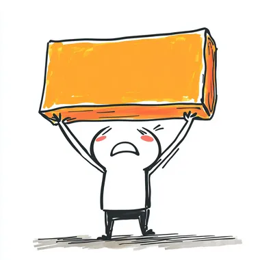 generate a gif of a stick figure lifting an orange rectangle over it's head, showing significant struggle, strain and sweat [,isolated]