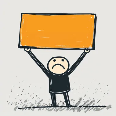 generate a gif of a stick figure lifting an orange rectangle over it's head, showing significant struggle, strain and sweat [,isolated]