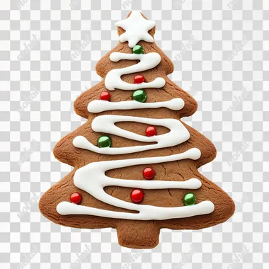 simple gingerbread in the form of a Christmas tree isolated on white, red, green, white, top view, photo