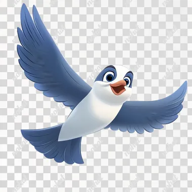 cartoon illustration of a flying gull