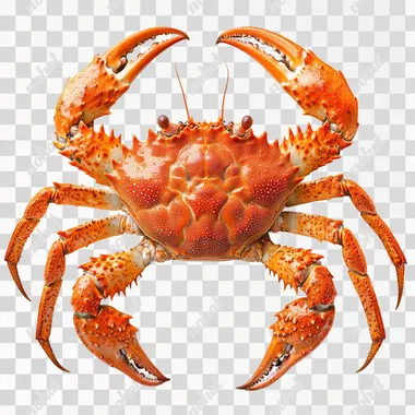 Kamchatka crab on a white background; king crab king crab on a white background; red crab with small claws on a white background; red crab curled up its claws on a white background; beautiful crab with a large shell on a white background.