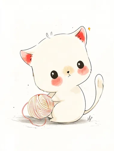 cute chibi cat with a ball of yarn on subtle but colored background that would fit well in a nursery or child's room  rofile pqyab1i