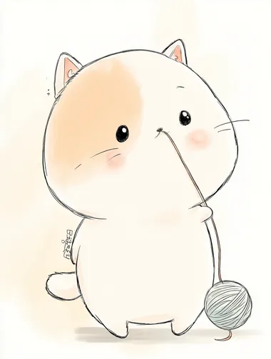 cute chibi cat with a ball of yarn on subtle but colored background that would fit well in a nursery or child's room  rofile pqyab1i