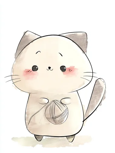 cute chibi cat with a ball of yarn on subtle but colored background that would fit well in a nursery or child's room  rofile pqyab1i