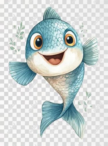 friendly fish drawing for kids in the style of kids illustration