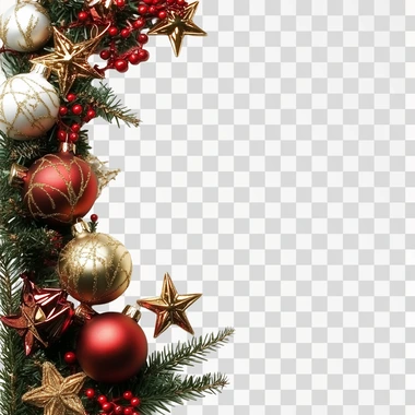 BEAUTIFUL CHRISTMAS BORDER DECORATIONS ON WHITE BACKGROUND