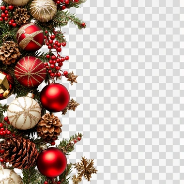BEAUTIFUL CHRISTMAS BORDER DECORATIONS ON WHITE BACKGROUND