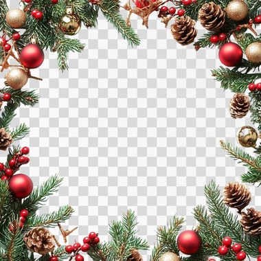 BEAUTIFUL CHRISTMAS BORDER DECORATIONS ON WHITE BACKGROUND