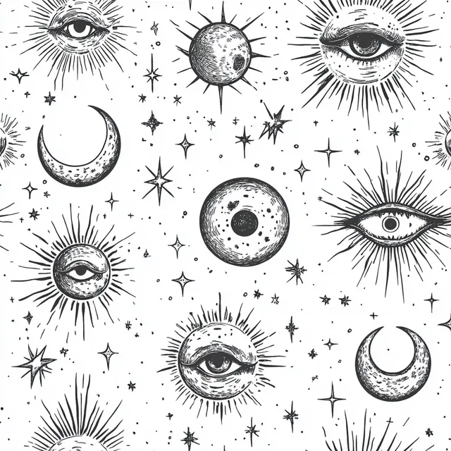 Bohemian Celestial Pattern with Sun, Moon, and Stars