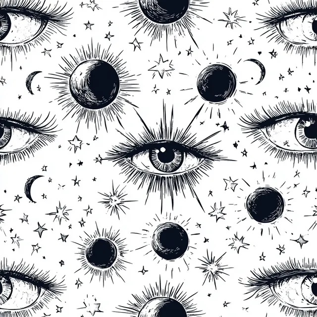 Bohemian Celestial Design: Eyes, Sun, Moon, and Stars