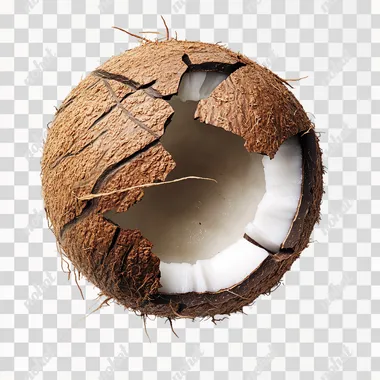 Whole coconut and cracked open, isolated on white background