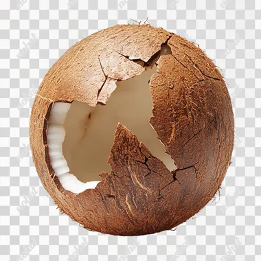 Whole coconut and cracked open, isolated on white background