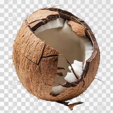 Whole coconut and cracked open, isolated on white background