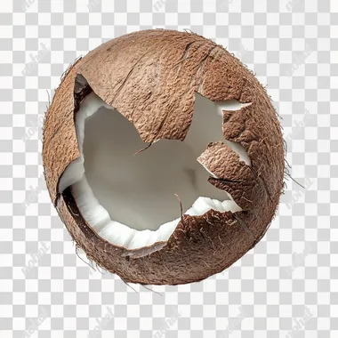 Whole coconut and cracked open, isolated on white background
