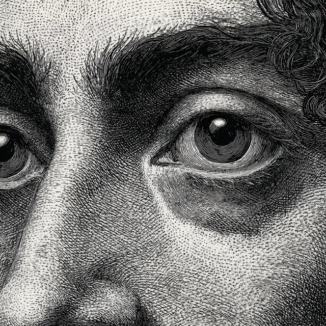 Close-Up Detail of Spinoza's Eyes - Illustration