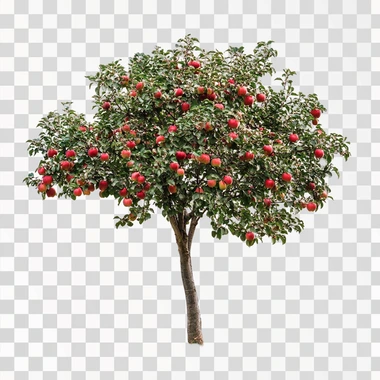 lone apple tree, white background, photo