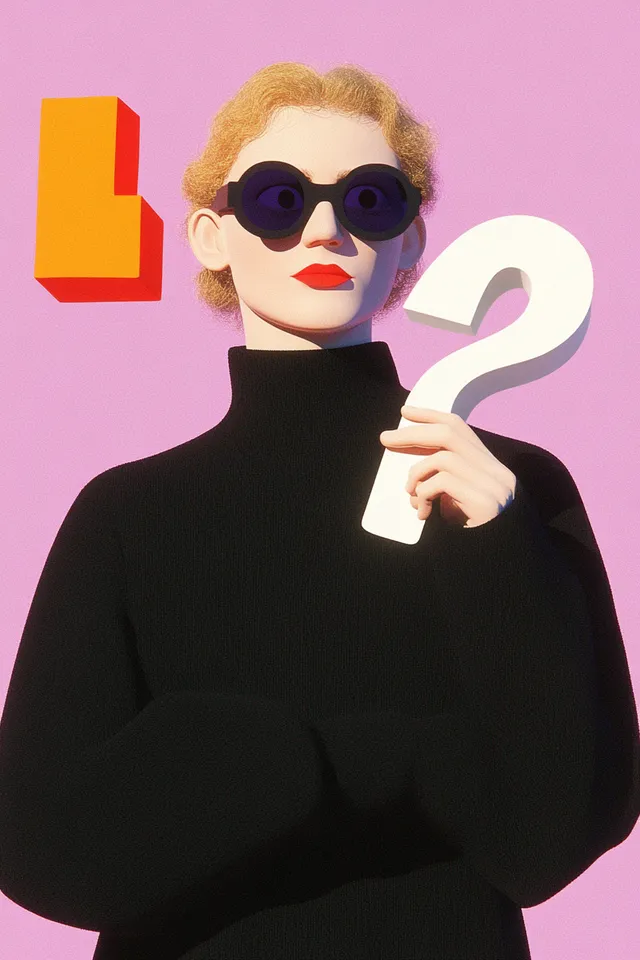 Woman in sunglasses from urban area holding question sign to camera