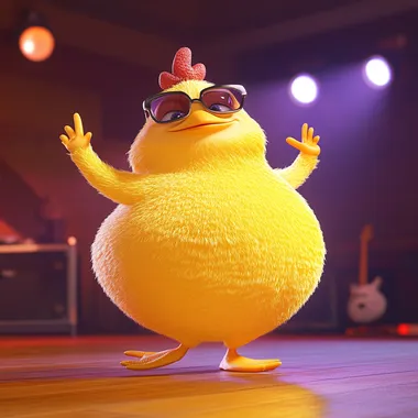 Yellow Fat Disco chicken dancing, 3d animation, Disney style