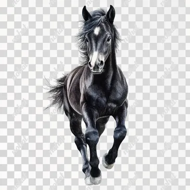 Black Friesian baby Horse, 4K, clipart, watercolor, isolated on a light gray background